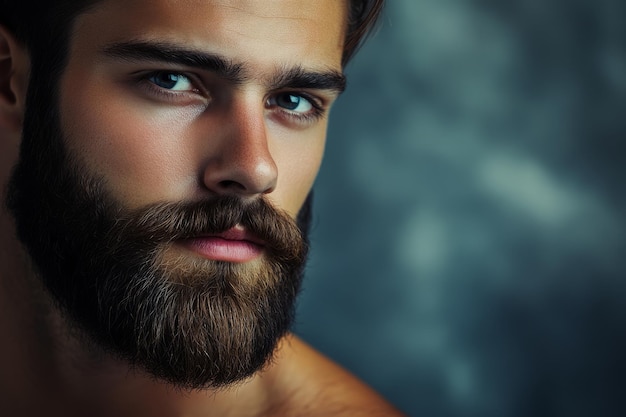 Photo portrait of handsome man with perfect skin and beautiful beard