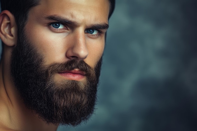 Photo portrait of handsome man with perfect skin and beautiful beard