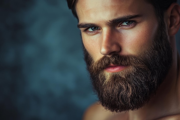 Photo portrait of handsome man with perfect skin and beautiful beard