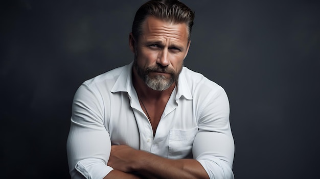 Portrait of a handsome mature man in a white shirt