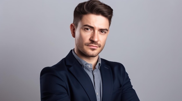 Portrait of handsome smiling business man with arms crossed isolated on a white background