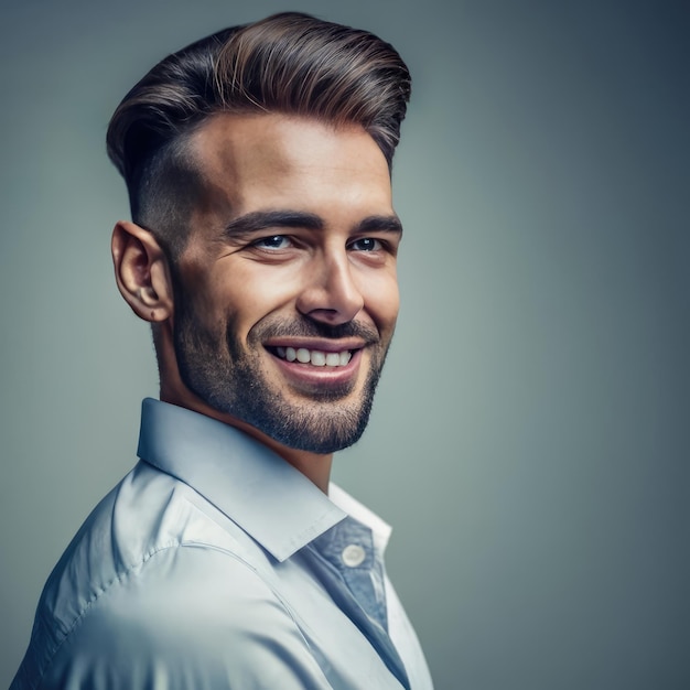 Portrait of handsome smiling man wearing a shirt isolated