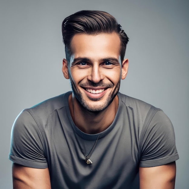 Portrait of handsome smiling man wearing a Tshirt isolated