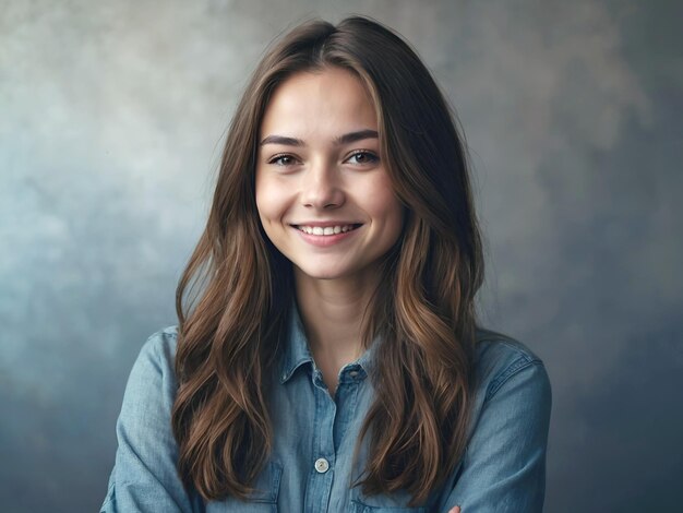 Portrait of handsome smiling young woman with folded arms