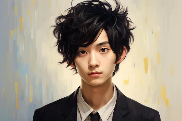 Portrait of a handsome young asian man in black suit