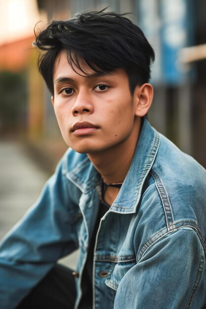 Portrait of a handsome young asian man in urban background