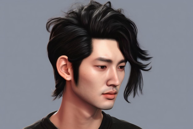 Portrait of a handsome young asian man with black hair