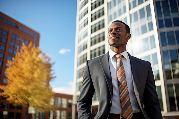 Portrait of a handsome young black businessman standing in front of office building A confident determined person AI Generated