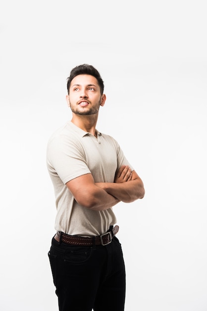 Portrait of handsome young Indian asian man or college student wearing t-shirt