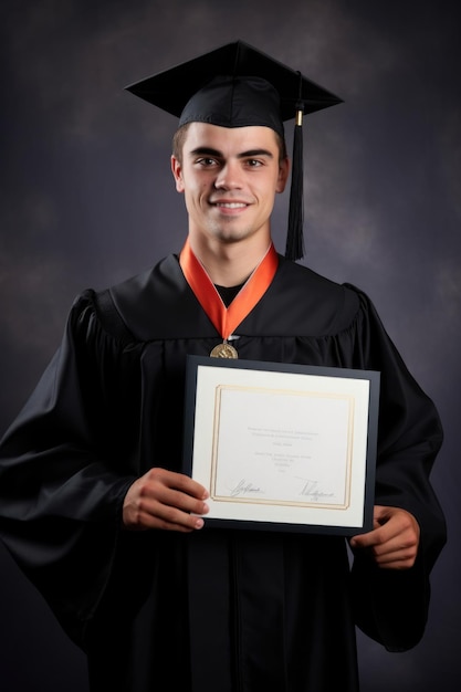 Portrait of a handsome young male athlete holding his diploma with pride created with generative ai