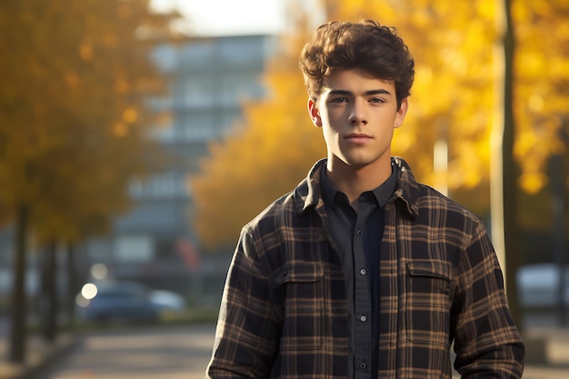 Portrait of handsome young male posing outdoors