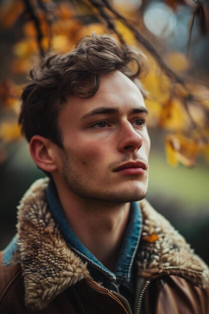 Portrait of a handsome young man in an autumn park Mens beauty fashion