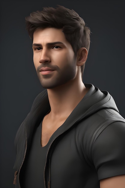 Portrait of a handsome young man in a black leather jacket