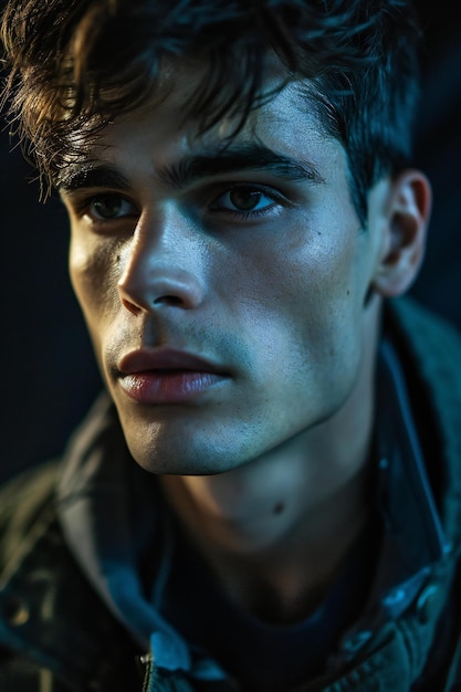 Portrait of a handsome young man in the dark Mens beauty fashion