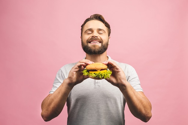 Portrait handsome young man eating