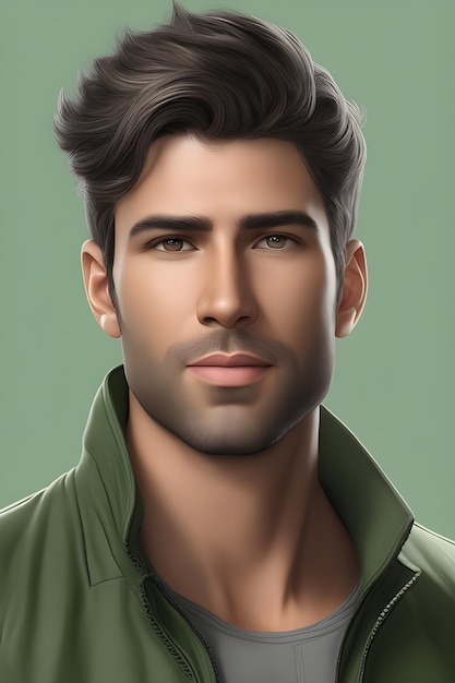 a Portrait of handsome young man in green jacket 3d rendering