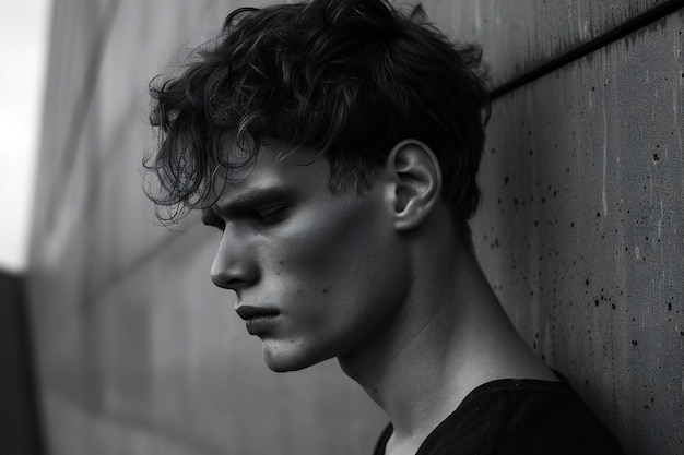 Portrait of a handsome young man on the street Black and white photo