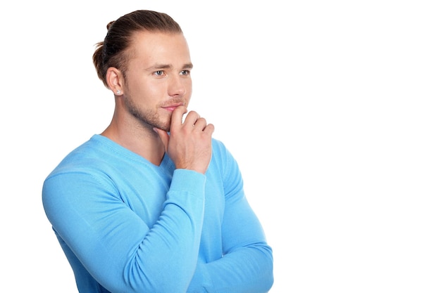 Portrait of handsome young man on white background