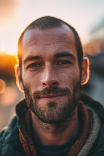 Portrait of a handsome young man with beard and mustache outdoors