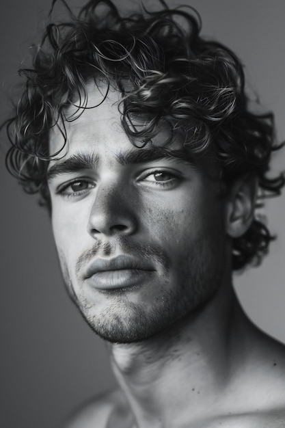 Portrait of a handsome young man with curly hair Studio shot