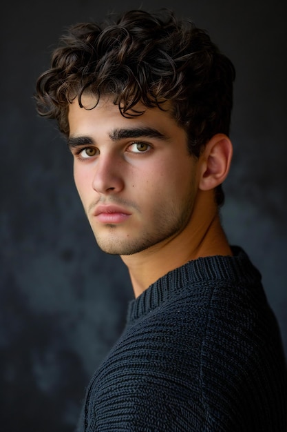 Portrait of a handsome young man with curly hair Studio shot