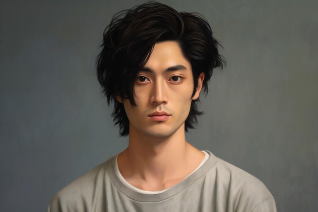 Portrait of a handsome young man with short black hair and brown eyes