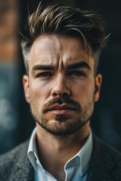 Portrait of a handsome young man with stylish haircut Mens beauty fashion