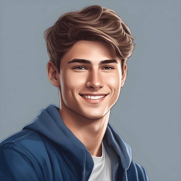 Portrait of handsome young man with stylish hairstyle and blue jacket