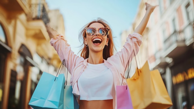 portrait of happy african american family holding shopping bags excited woman happy woman