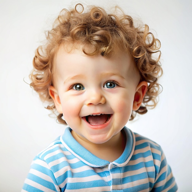 Portrait of a happy baby boy curly hair Isolated on transparent background