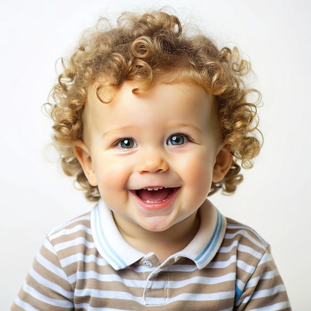 Portrait of a happy baby boy curly hair Isolated on transparent background