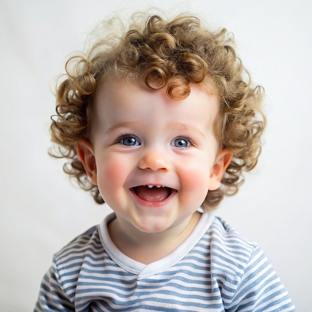 Portrait of a happy baby boy curly hair Isolated on transparent background