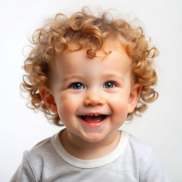 Portrait of a happy baby boy curly hair Isolated on transparent background