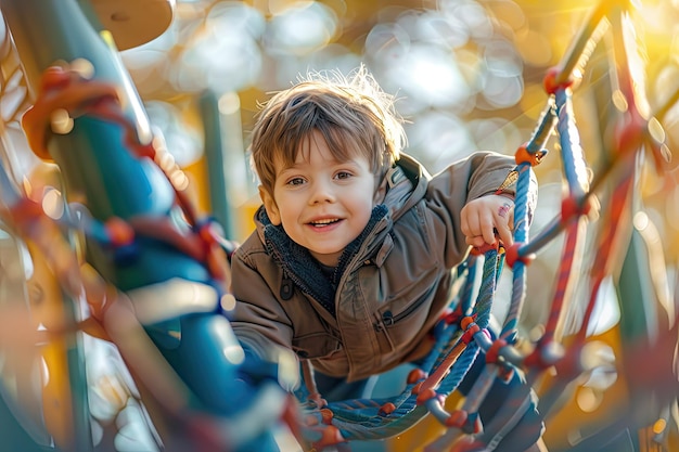 Photo portrait of happy boy playing in playground