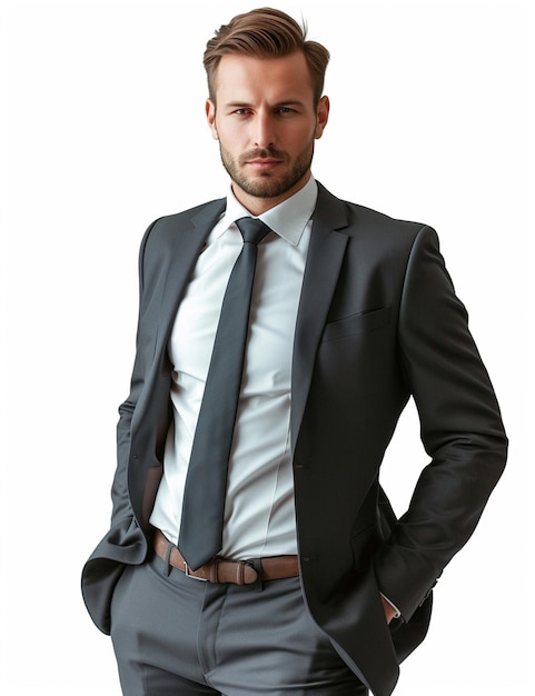 Photo a portrait of a happy business man on suit white background