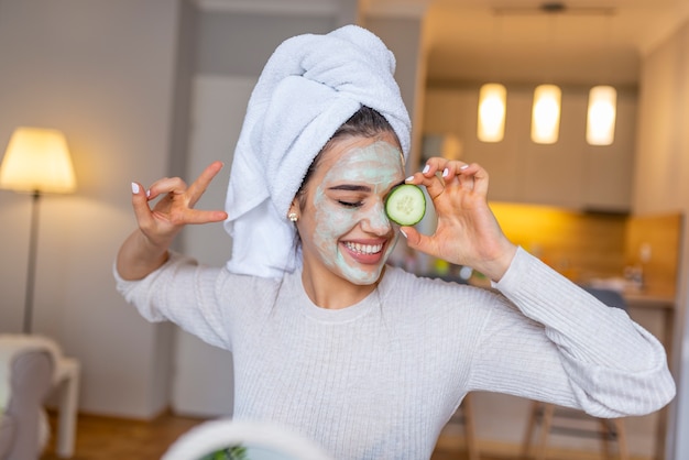 Portrait of a happy caucasian woman using natural secrets to do a skin care.