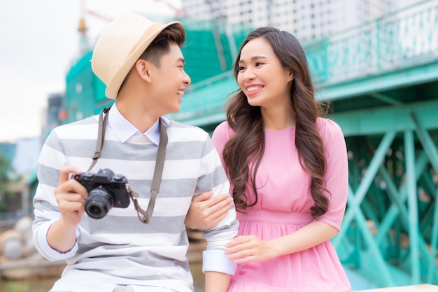 Portrait of happy couple on vacation