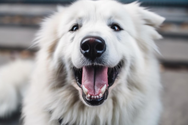 Portrait of happy dog gazing into the camera with its tongue hanging out created with generative ai