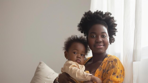 Photo portrait happy family of young afro mother breastfeeding her daughter white background generate ai