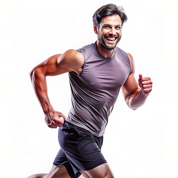 Portrait of a happy fitness athlete runner man Isolated on transparent background