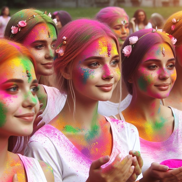 Portrait of happy friends at Holi color festival Holi Celebration