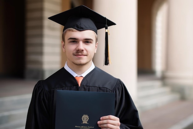 Portrait of a happy graduate with his diploma on graduation day created with generative ai