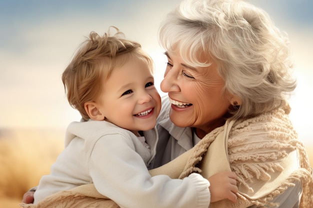 Portrait of a happy grandmother playing with her grandson