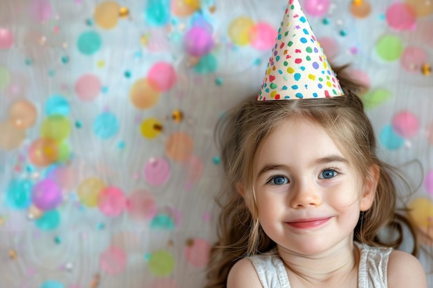 Portrait of a happy little girl in a birthday hat