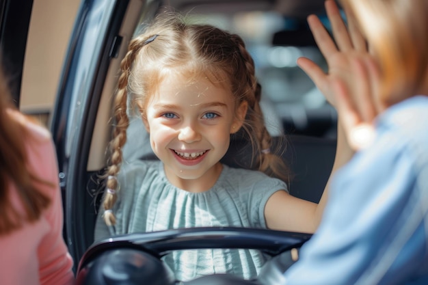 Photo portrait of a happy little girl excited to go on a trip with her parents