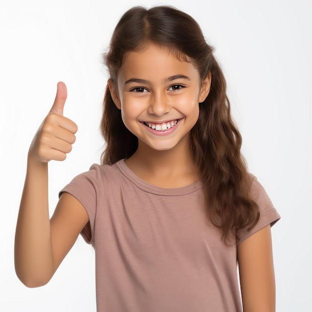 Portrait of a happy little girl showing ok gesture smiling