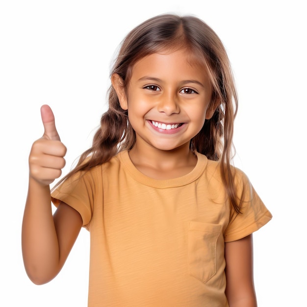 Portrait of a happy little girl showing ok gesture smiling