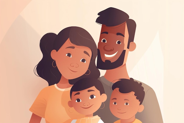 Portrait of a happy loving family Smiling father mother daughter and son together Flat illustration of Generative AI