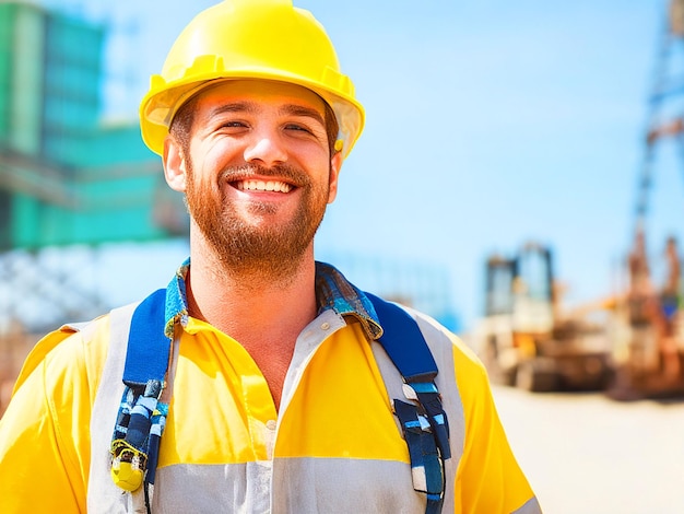 portrait of a happy man working as a Construction Worker on a Construction Site high quality image