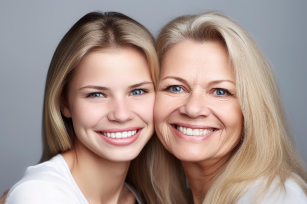 Portrait of a happy mother and daughter with their arms around each other created with generative ai